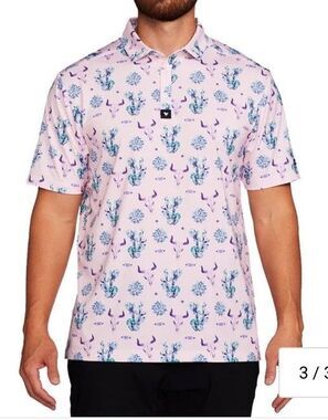 Bad Birdie Men’s L The Ranch Golf Polo Pink Desert Cactus